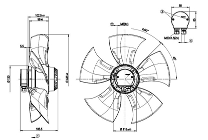 Imagem de MOTOR AXIAL HYBLADE 450 MM 3F A4D450-AO18-09 EBM-PAPST