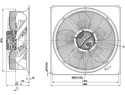 Imagem de Motor Axial 710mm  Com Grade 3F 400v W3G710-GS30-01 Ebmpapst